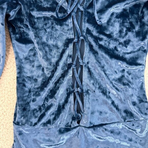 Reformation Velvet Avalon Bodysuit Womens XS Criss Cross Teal Blue - Picture 10 of 16